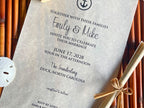 Wedding invitation with anchor design on a textured background