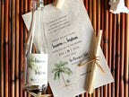 Watercolor palm tree wedding invitation with tropical beach design